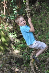 Lucas playing Tarzan on a hanging vine
